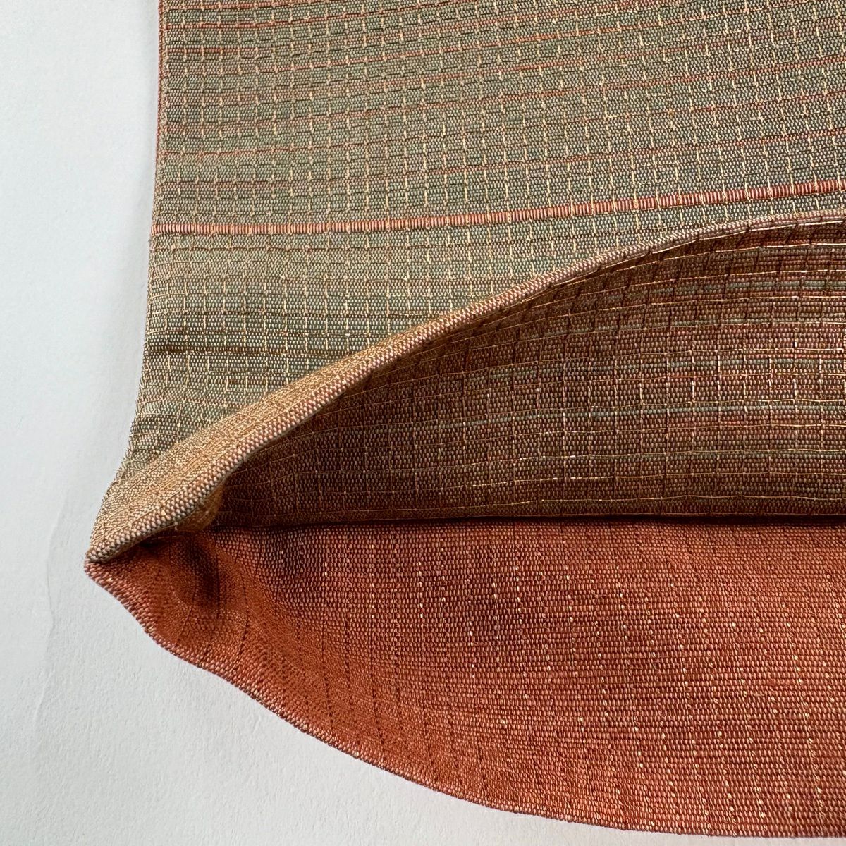 【美品】 袋帶 秀品級 段漸變圖案 金絲 紅茶 全通 純蠶絲