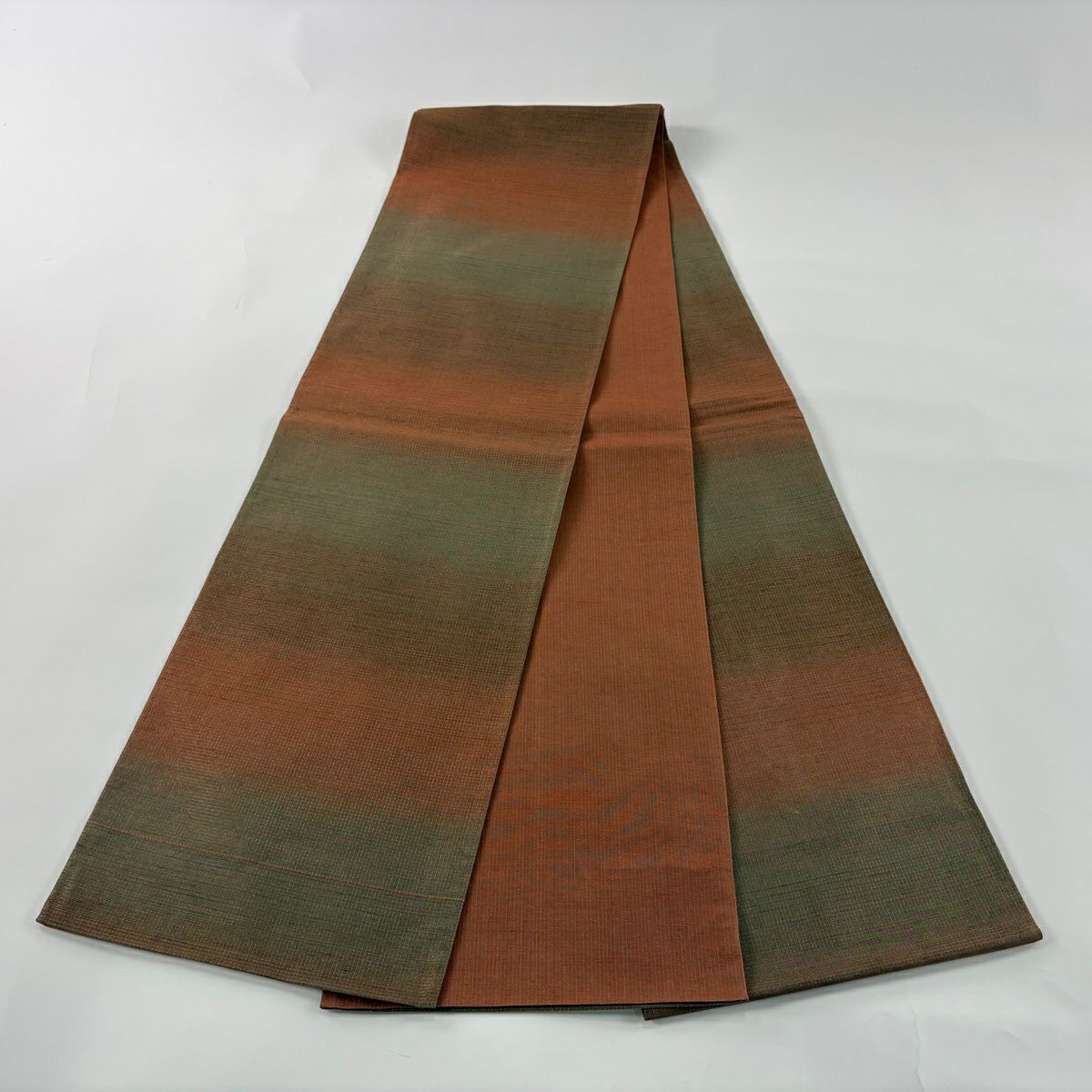 【美品】 袋帶 秀品級 段漸變圖案 金絲 紅茶 全通 純蠶絲