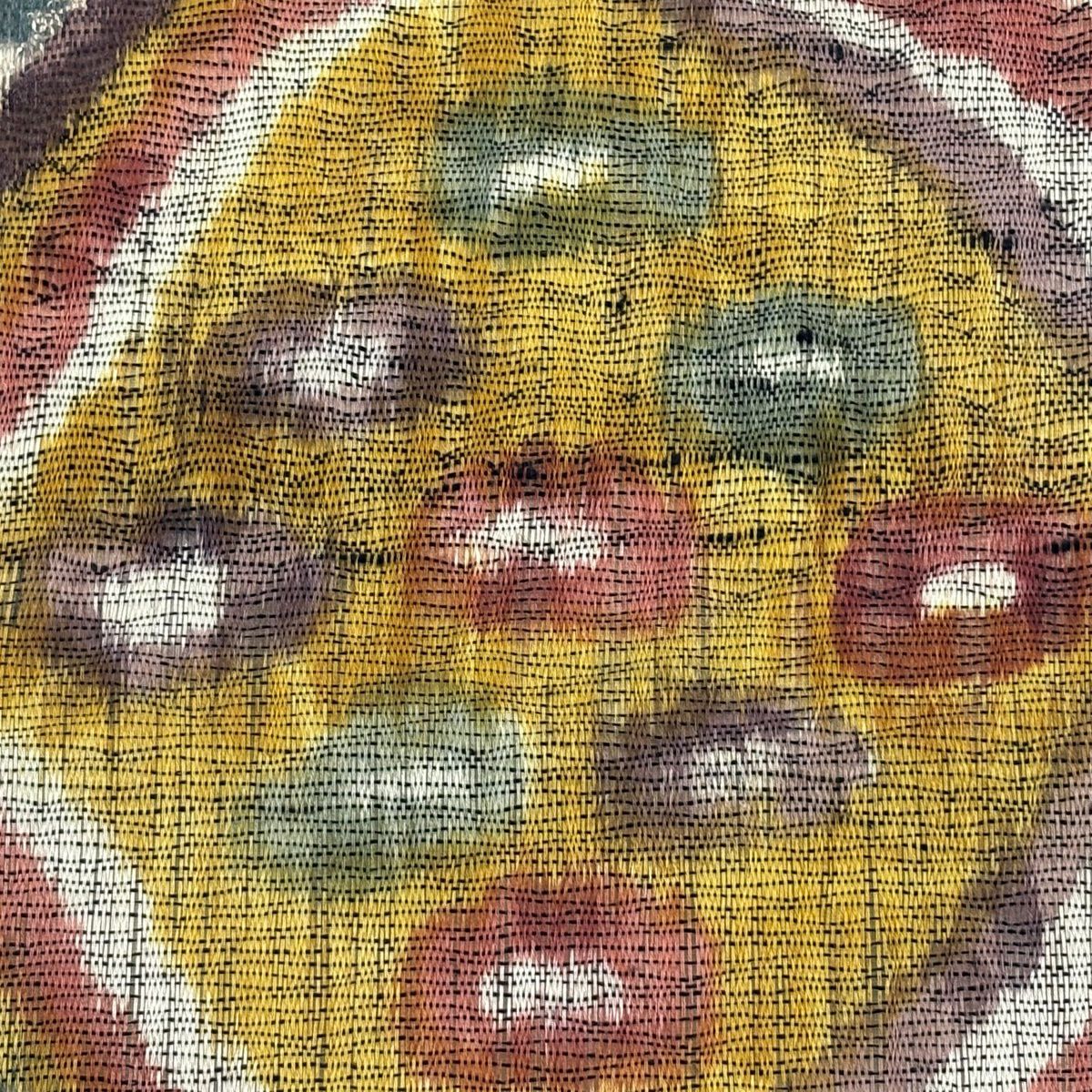 【美品】 袋帶 秀品級 花 幾何學 灰 深藍色 お太鼓柄 純蠶絲