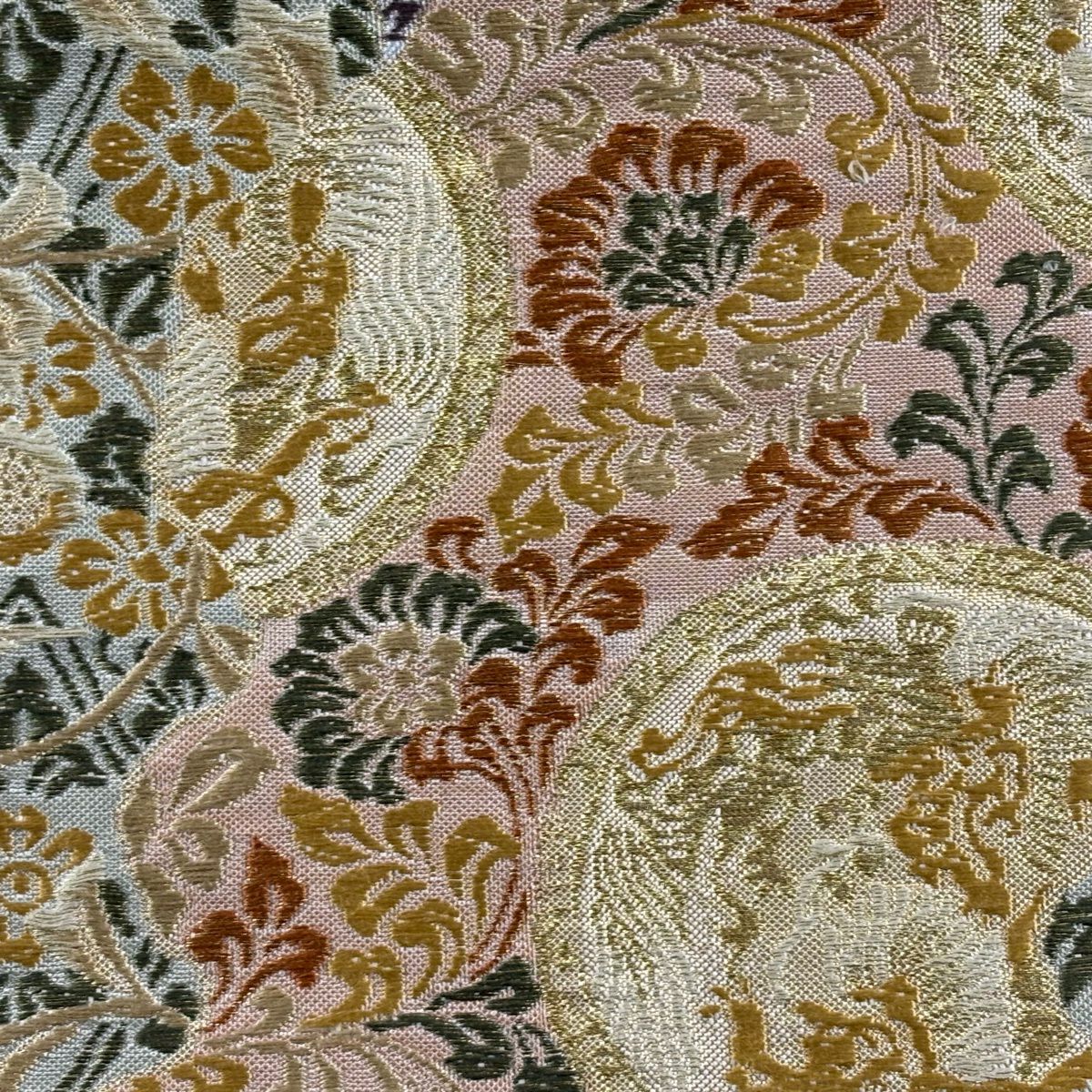 【美品】 袋帶 秀品級 道長取 草花紋 金金箔 金絲 米色 六通 純蠶絲