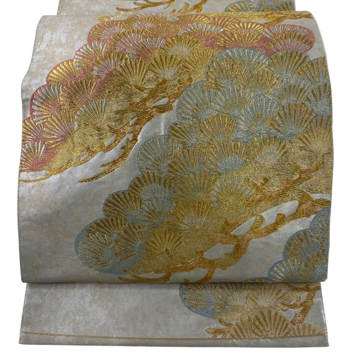 【美品】 袋帶 秀品級 まいづる 落款あり 關西仕立 吉祥松樹紋 金銀彩 金金箔 銀色 六通 純蠶絲