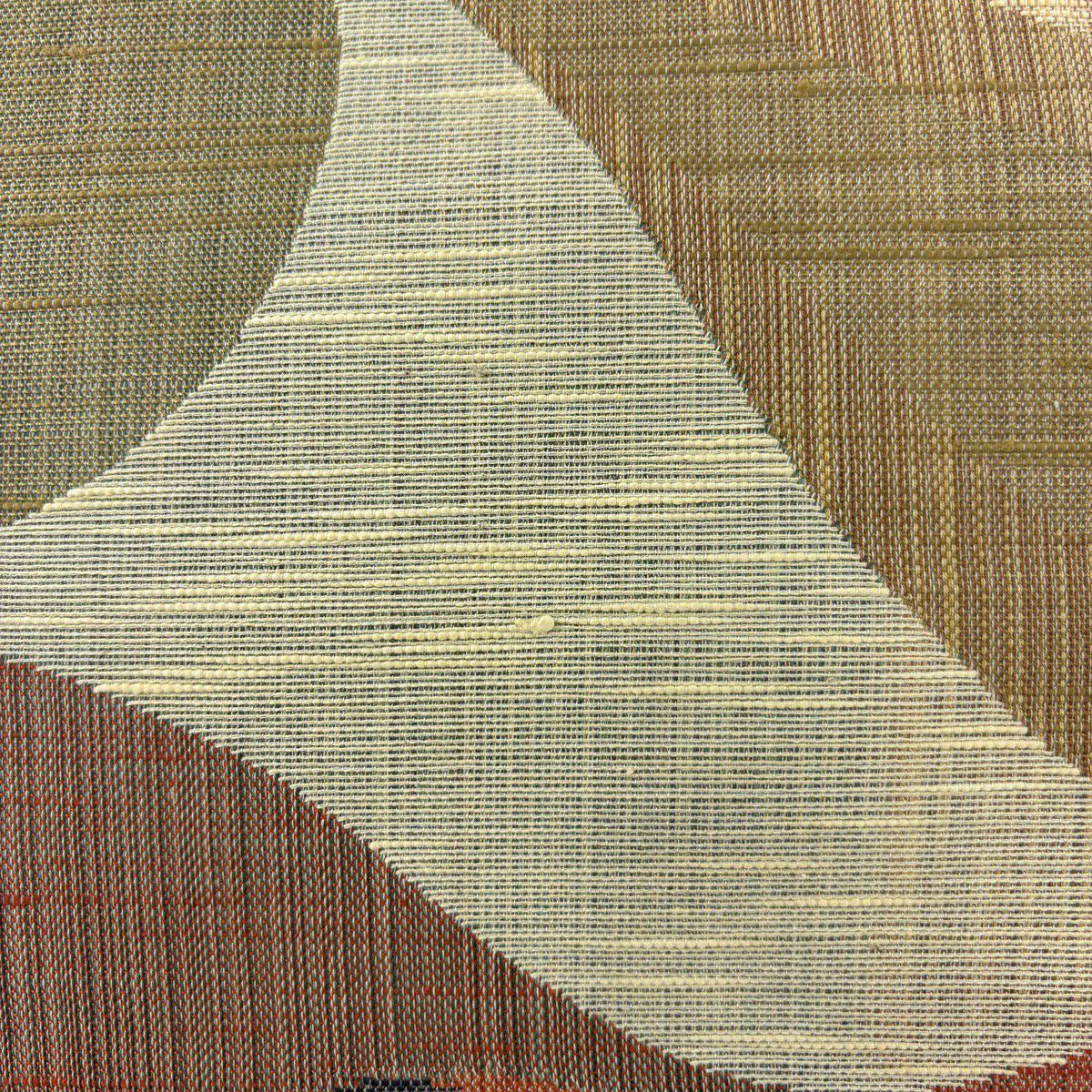 【美品】 名古屋帶 秀品級 八寸名古屋帶 松樹葉仕立 幾何學圖案 灰綠 純蠶絲
