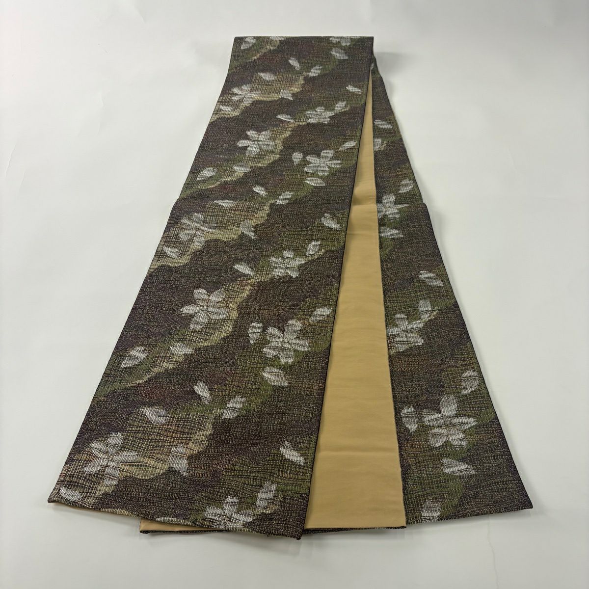 【美品】 袋帶 秀品級 有落款 櫻花花瓣 灰紫 全通 純蠶絲