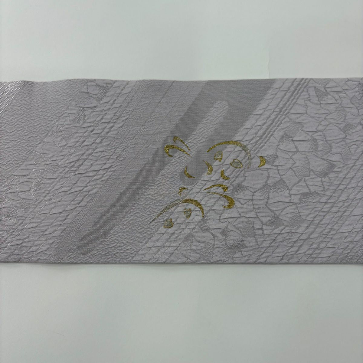 名古屋帶 秀品級 花瓣 幾何圖案 金銀彩 灰紫 純蠶絲