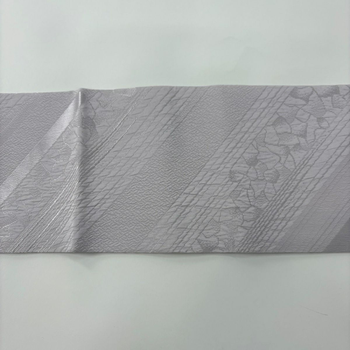 名古屋帶 秀品級 花瓣 幾何圖案 金銀彩 灰紫 純蠶絲