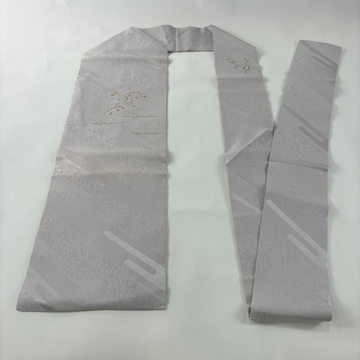 名古屋帶 秀品級 花瓣 幾何圖案 金銀彩 灰紫 純蠶絲