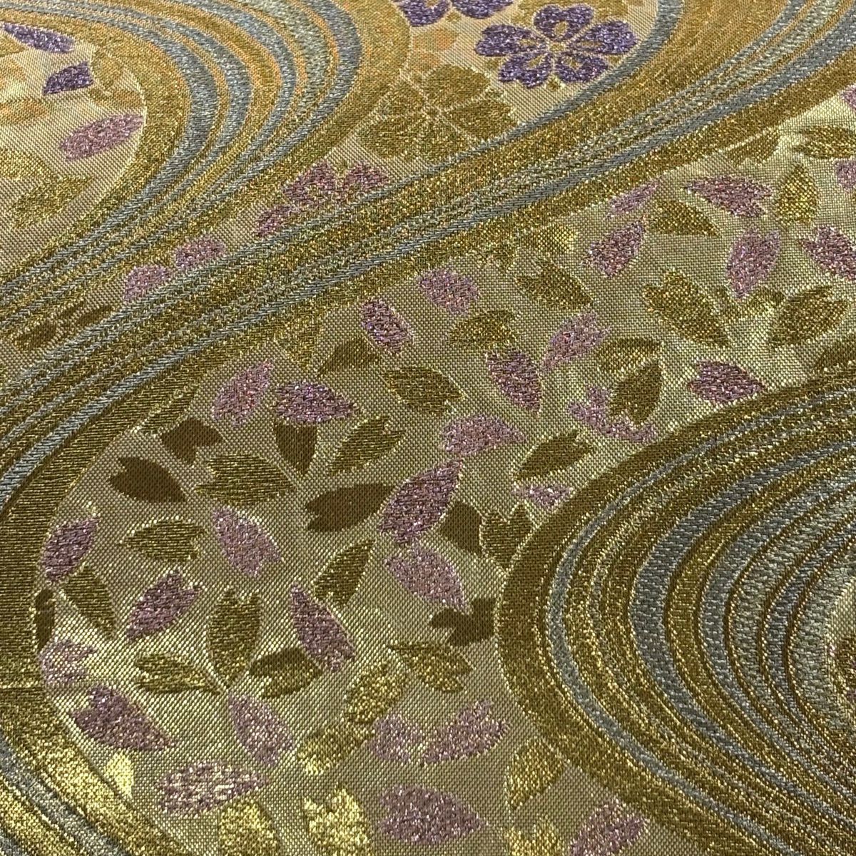 【美品】 袋帶 秀品級 櫻花 流水 金銀線 金金箔 金色 六通 純蠶絲