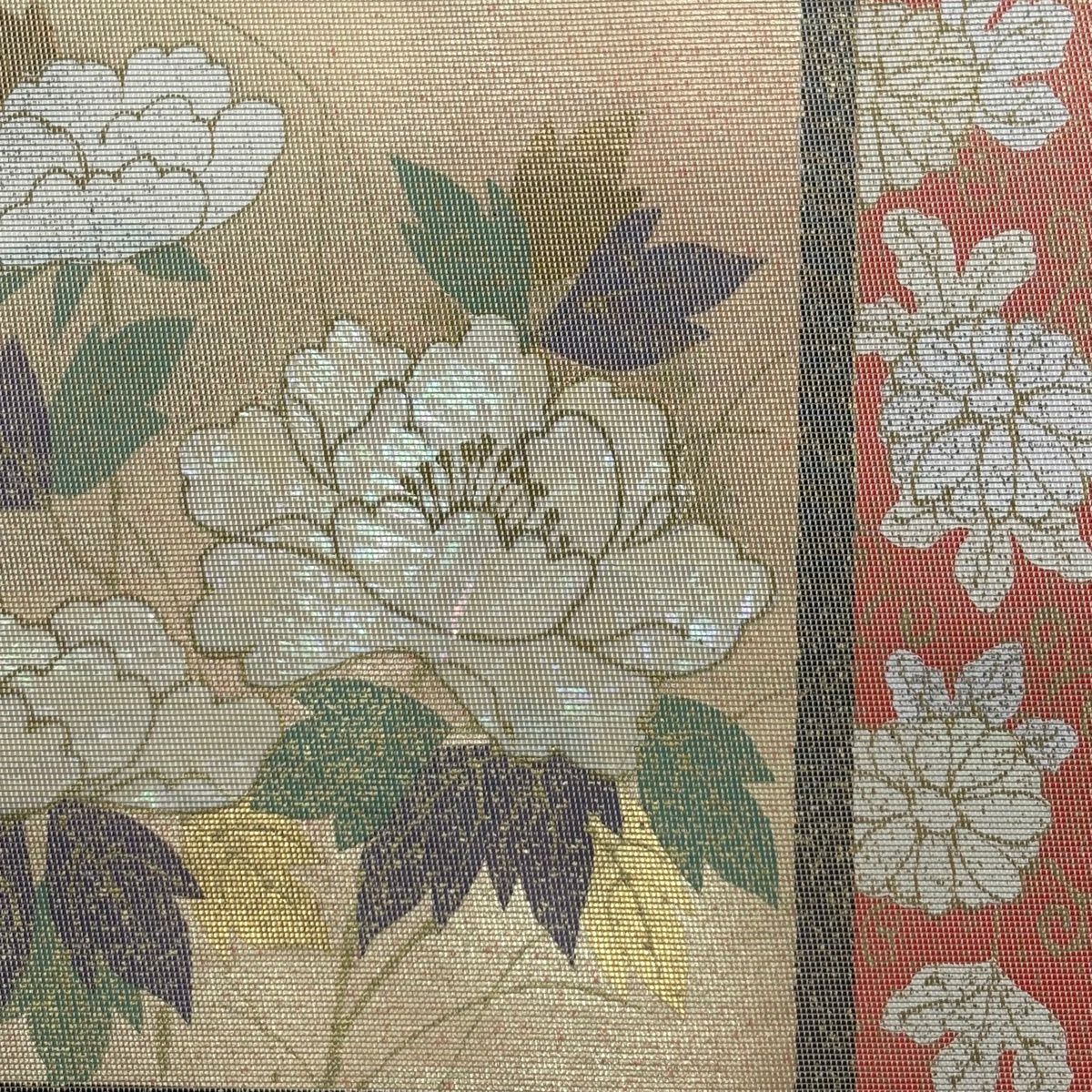 名古屋帶 秀品級 關西仕立 牡丹 菊花唐草紋 金銀彩 螺鈿金金箔 奶油色 純蠶絲