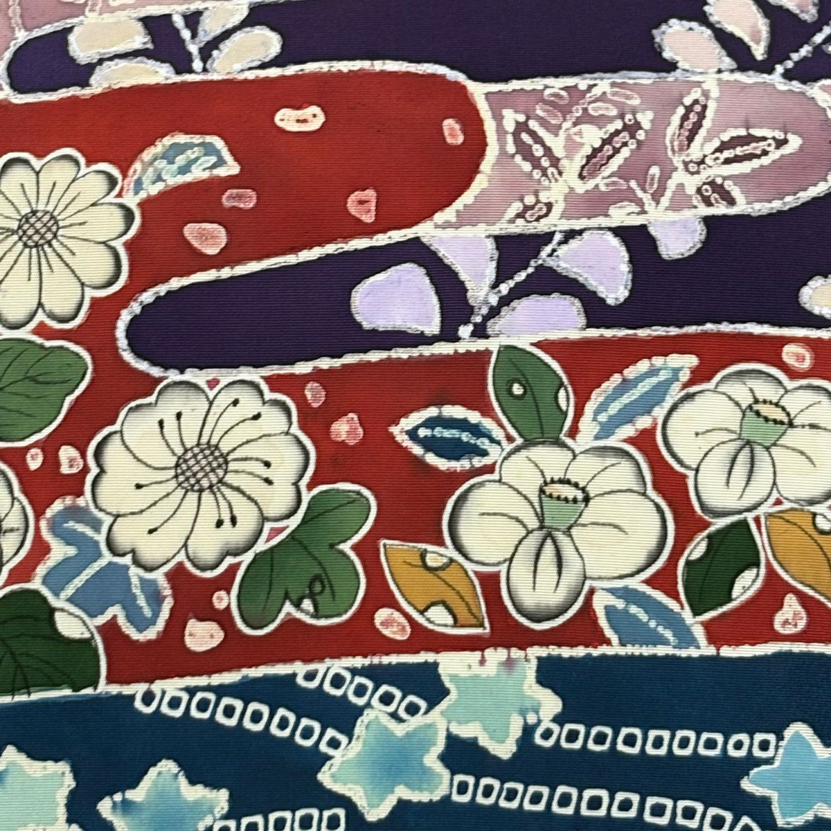名古屋帶 秀品級 草花紋紋 雲霞 紫 純蠶絲