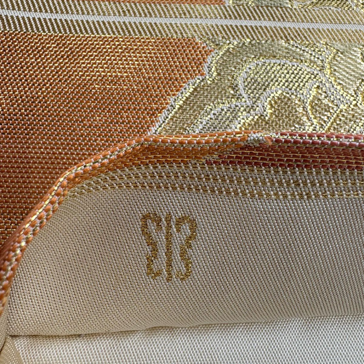 【美品】 袋帶 秀品級 川島織物 落款あり 華紋 有職文樣 金銀線 金金箔 橙色 六通 純蠶絲