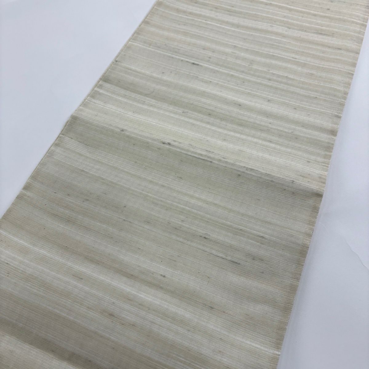【美品】 袋帶 秀品級 夏帶 草花紋 扇子面 金絲 淺綠 お太鼓圖案 純蠶絲