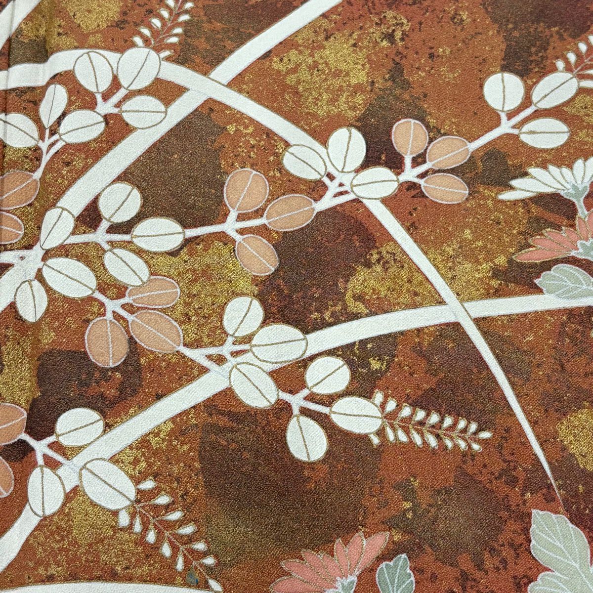 訪問服 身長163.5cm 袖長66cm M 雙層 菊花 萩 金絲 金銀彩 橙色 純蠶絲 優品級