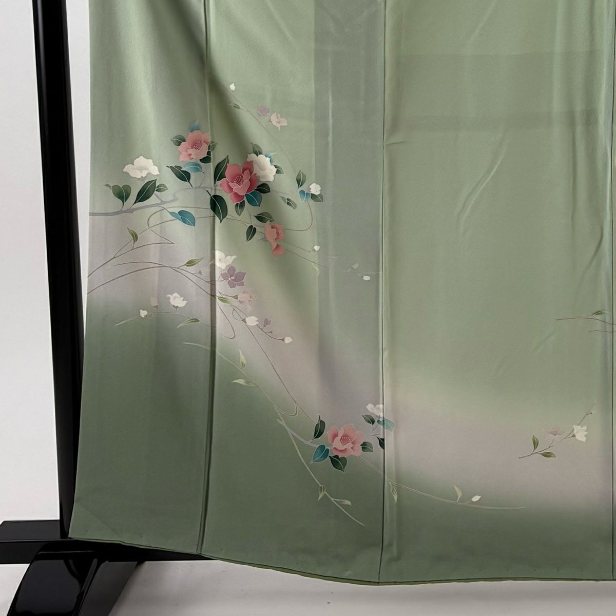 付下 身長161.5cm 袖長65cm M 雙層 枝花 漸層 淺綠 純蠶絲 優品級
