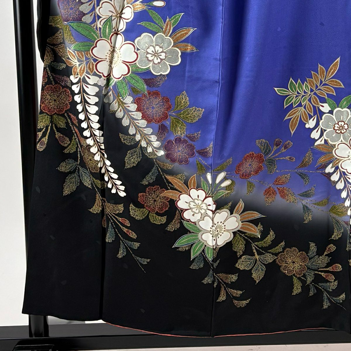 振袖禮服 身長157cm 袖長66.5cm M 雙層櫻花地紋金銀彩漸層青紫純蠶絲秀品級