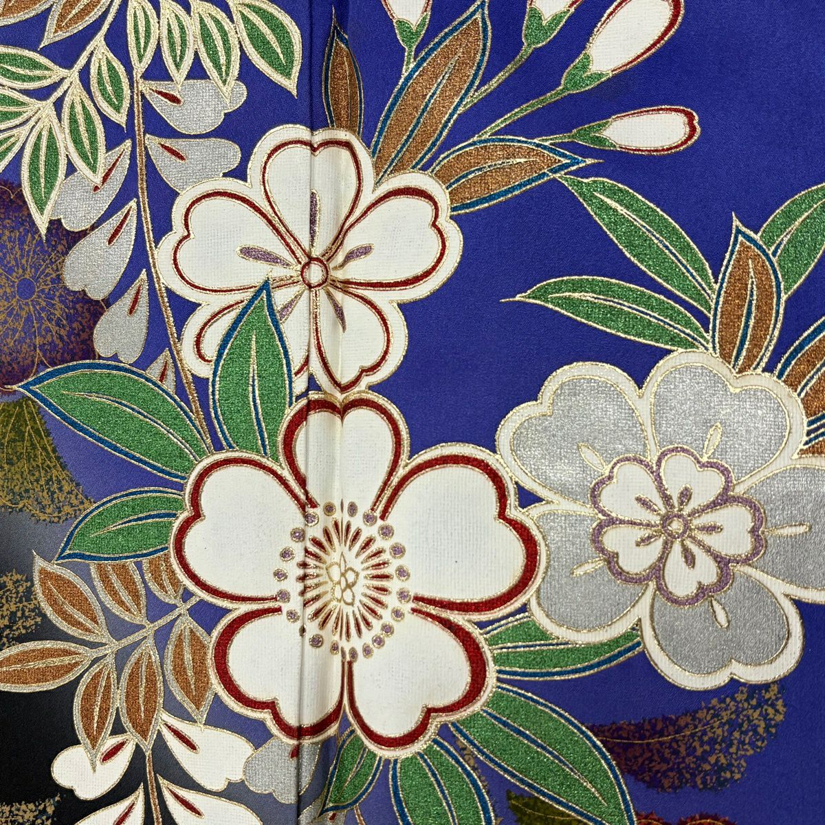 振袖禮服 身長157cm 袖長66.5cm M 雙層櫻花地紋金銀彩漸層青紫純蠶絲秀品級