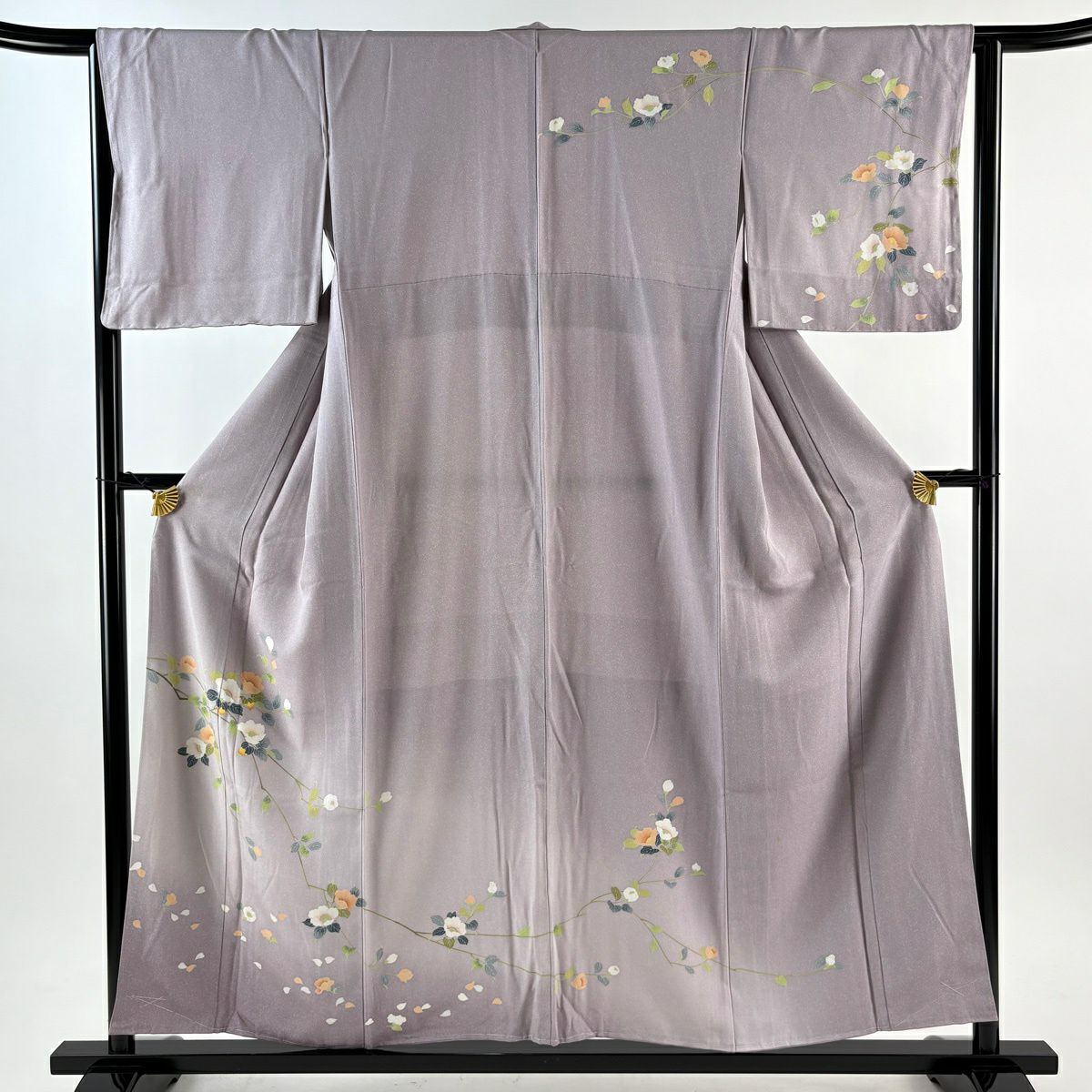 訪問服 身長155cm 袖長64.5cm M 雙層 枝花 花瓣 漸層 灰紫 純蠶絲 優品級