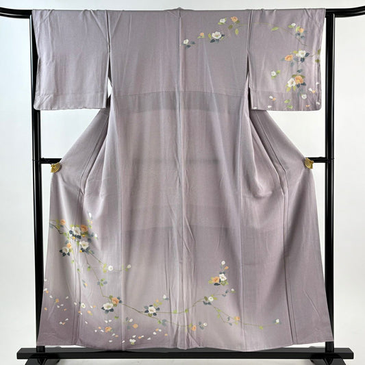 訪問服 身長155cm 袖長64.5cm M 雙層 枝花 花瓣 漸層 灰紫 純蠶絲 優品級