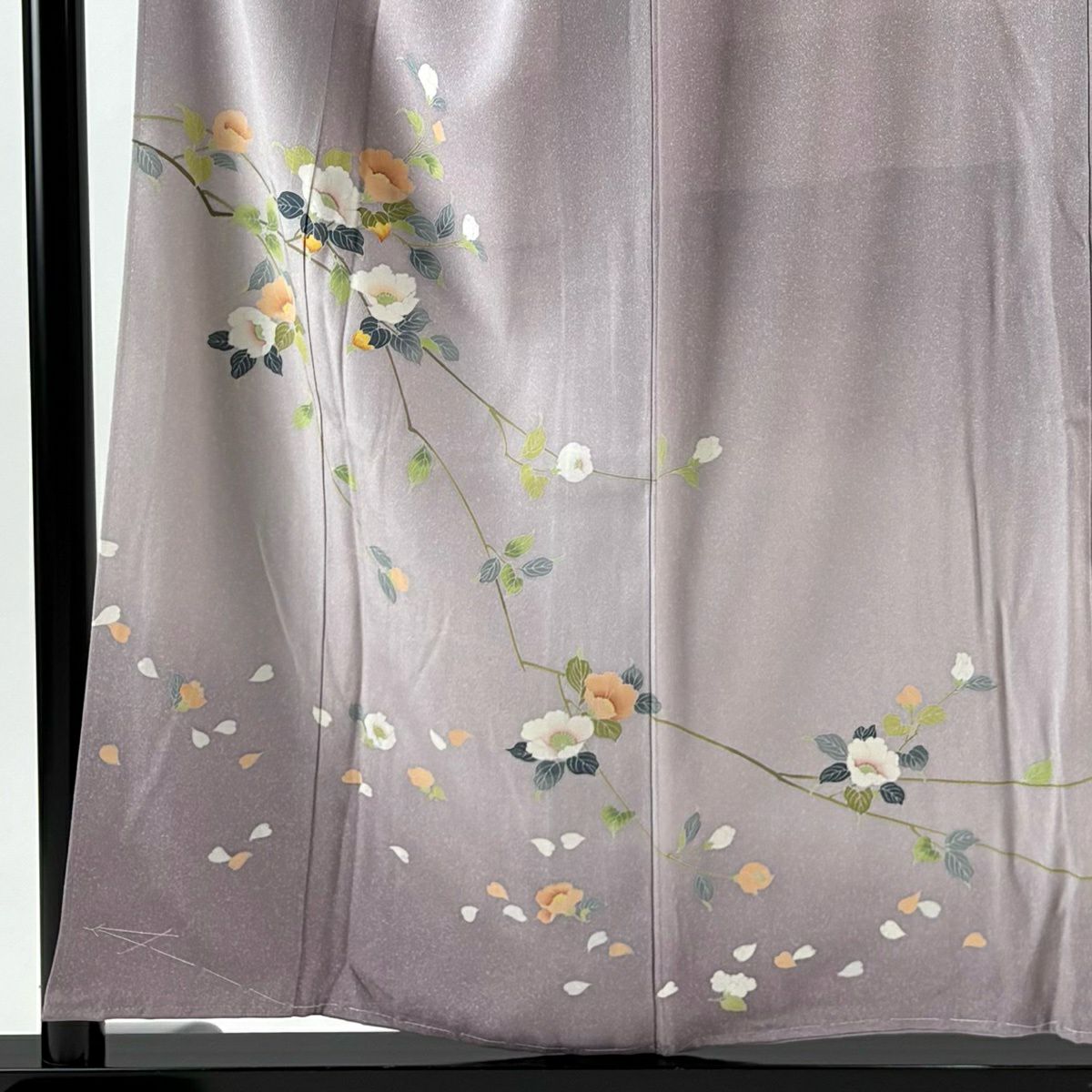 訪問服 身長155cm 袖長64.5cm M 雙層 枝花 花瓣 漸層 灰紫 純蠶絲 優品級
