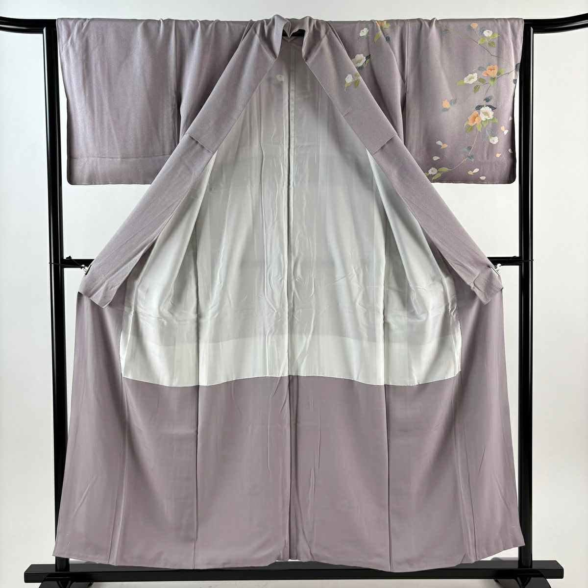 訪問服 身長155cm 袖長64.5cm M 雙層 枝花 花瓣 漸層 灰紫 純蠶絲 優品級