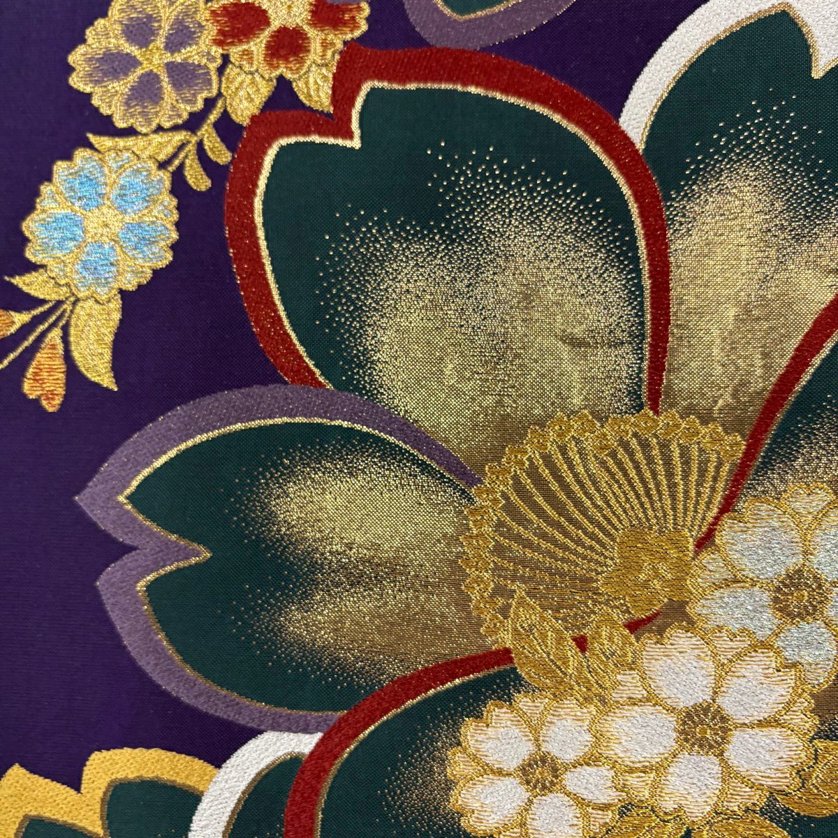振袖禮服 身長165cm 袖長67cm M 雙層 袋帶全套 附落款 雲紋 櫻花 金絲 金通 紅 純蠶絲 名品級
