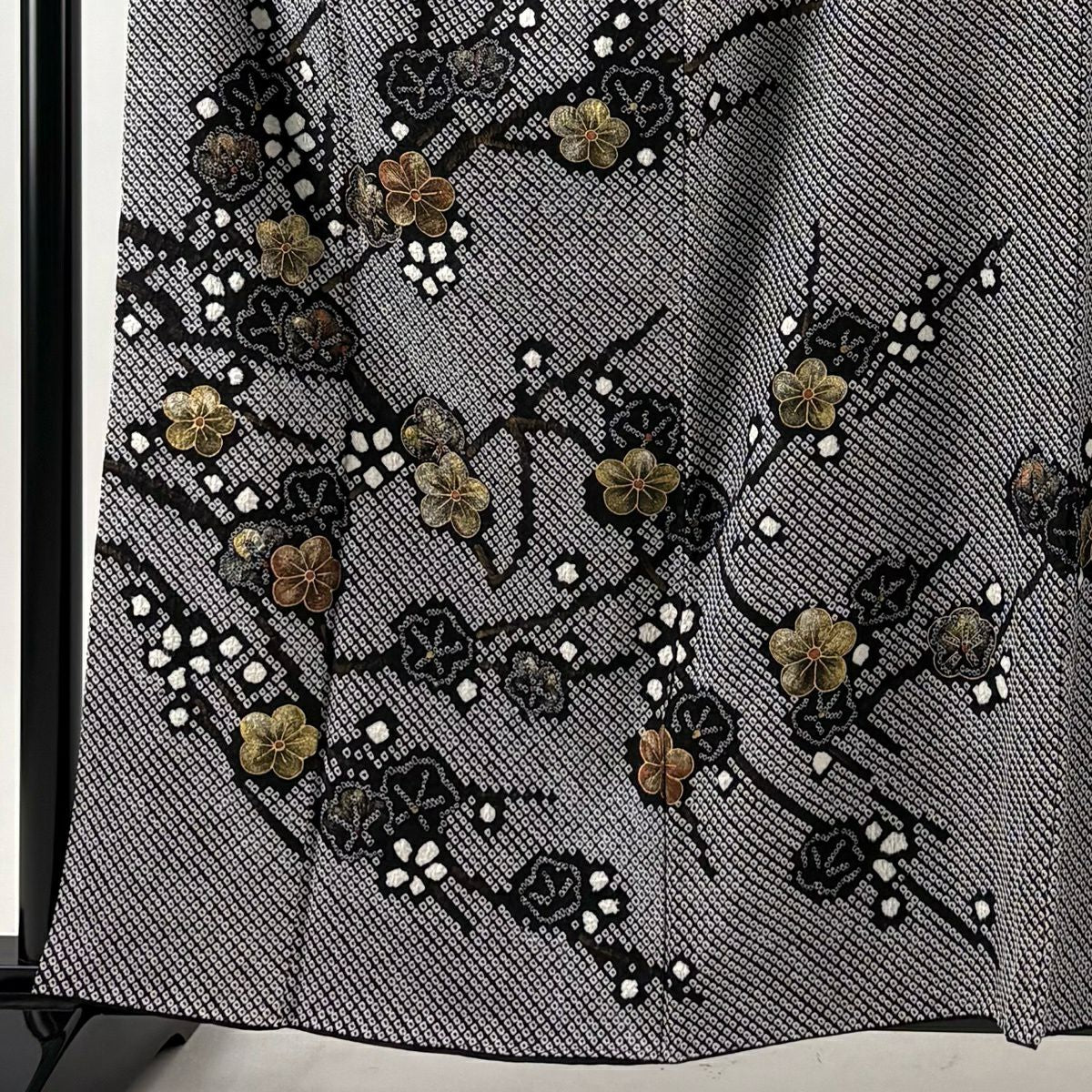【美品】訪問服 身長160.5cm 袖長65.5cm M 雙層 袋帶套裝 枝梅花 金銀彩 總絞染 黑 純蠶絲 名品級