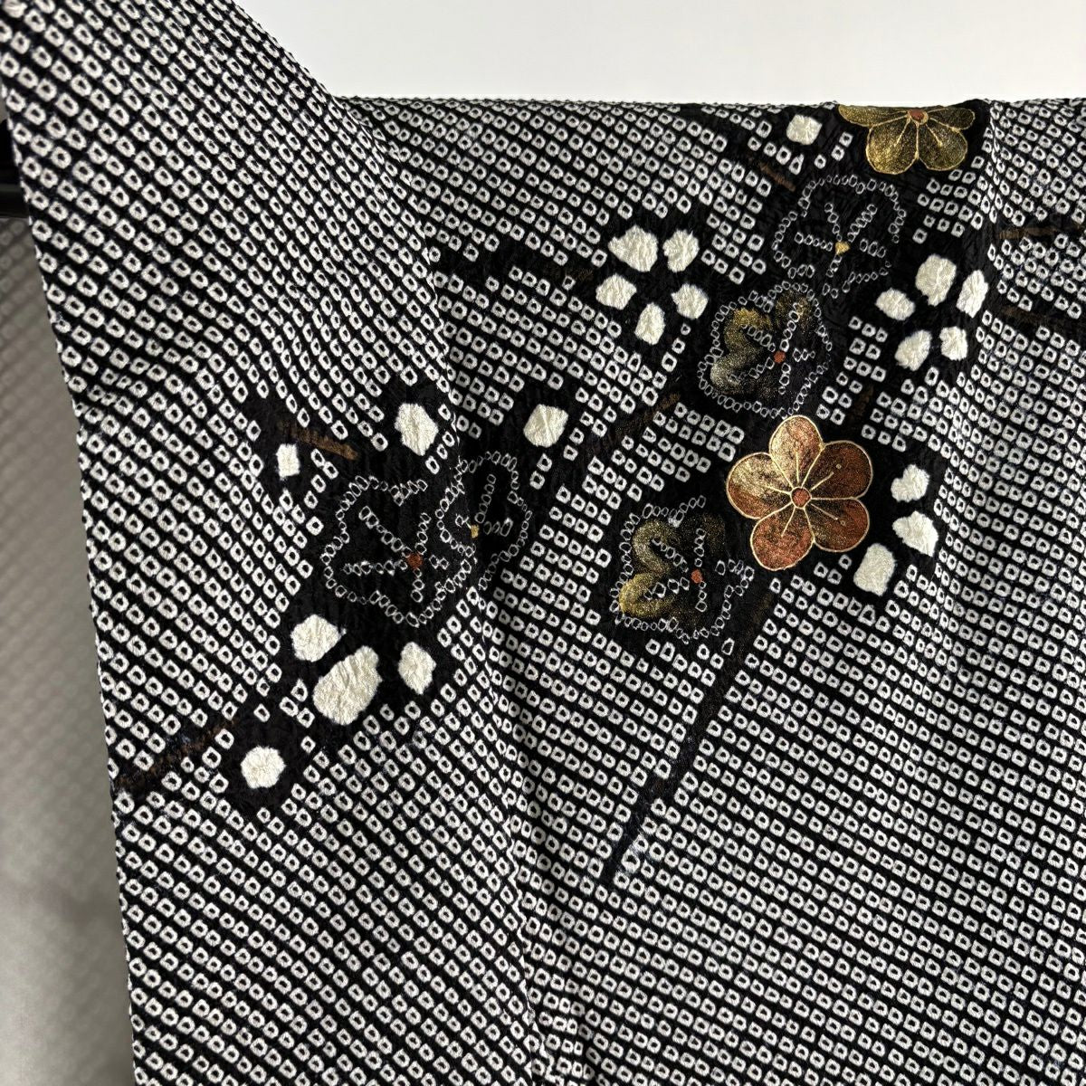 【美品】訪問服 身長160.5cm 袖長65.5cm M 雙層 袋帶套裝 枝梅花 金銀彩 總絞染 黑 純蠶絲 名品級