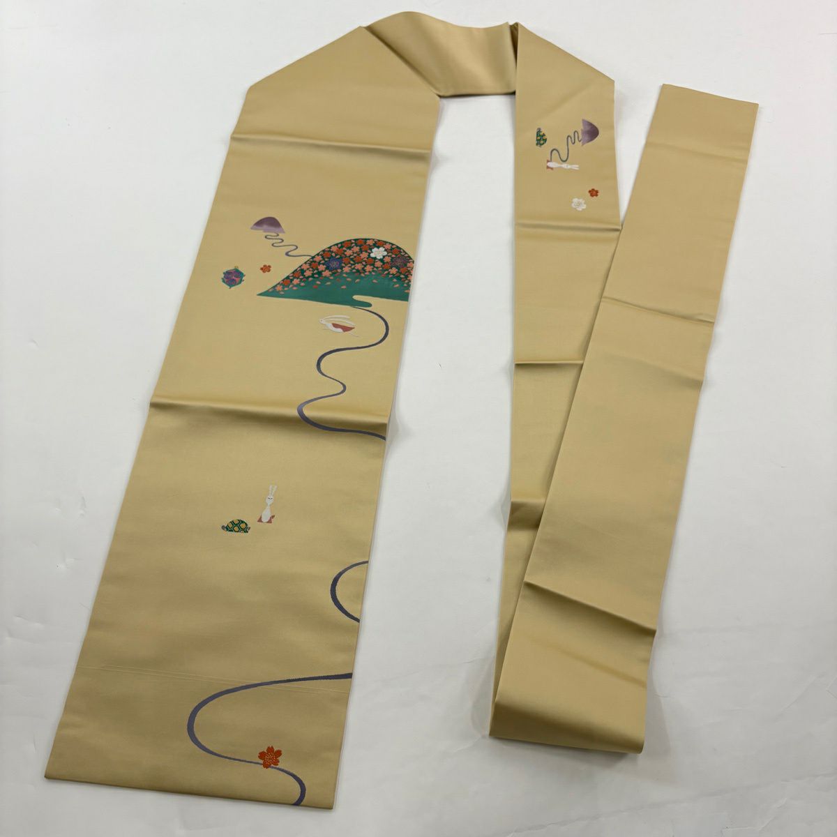 【美品】 小紋 身長169cm 袖長70cm L 雙層 名古屋帶套裝 櫻花花瓣 金金箔 墨色 純蠶絲 名品級