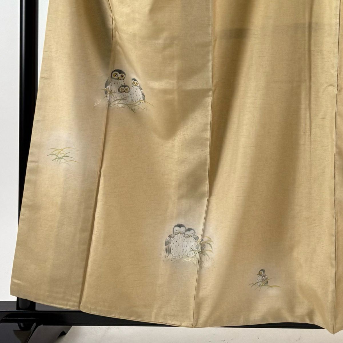 【美品】 付下 身長160cm 袖長66cm M 雙層 紬織織 袋帶套裝 落款有 狐狸 芝草 金銀彩 漸層 米色 純蠶絲 名品級