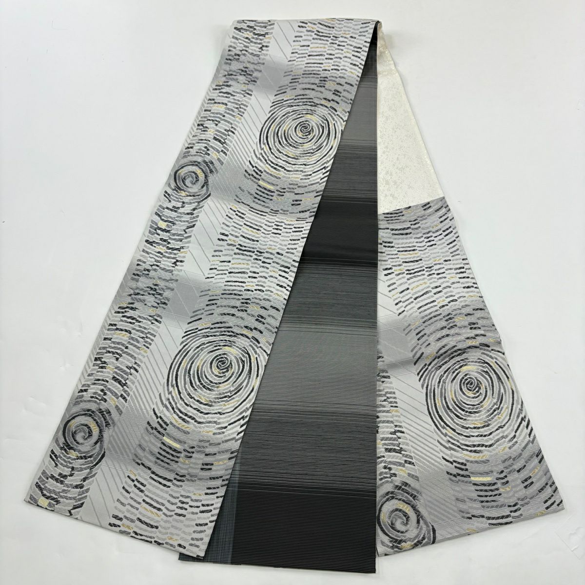 【美品】 付下 身長160cm 袖長66cm M 雙層 紬織織 袋帶套裝 落款有 狐狸 芝草 金銀彩 漸層 米色 純蠶絲 名品級