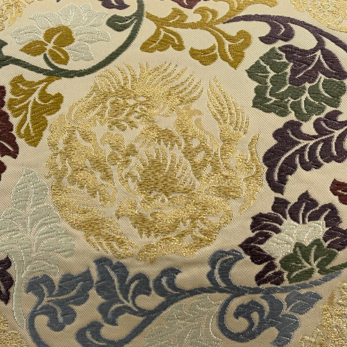 袋帶 名品級 華紋 花唐草紋 金金箔 米色 六通 純蠶絲