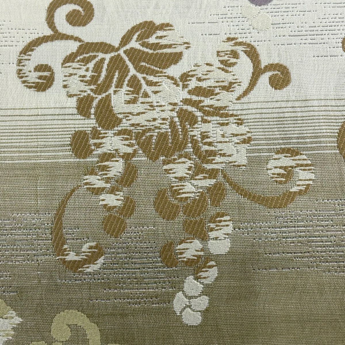 【美品】 袋帶 名品級 葡萄 米色 六通 純蠶絲