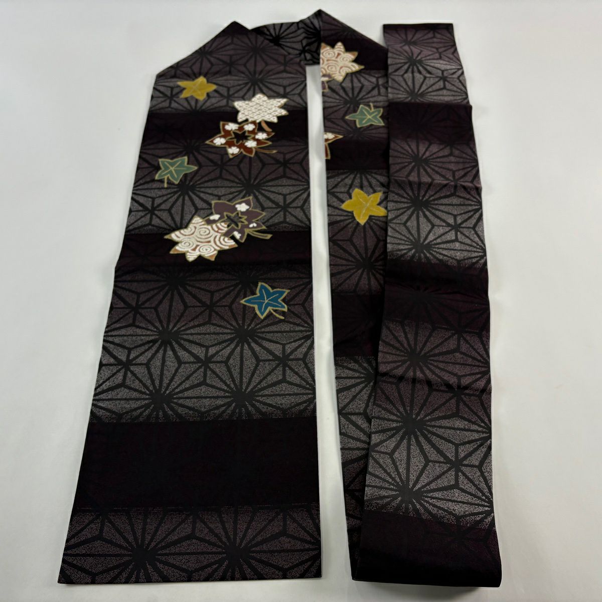 【美品】 名古屋帶 名品級 有落款 楓 麻葉 金絲 紫 純蠶絲