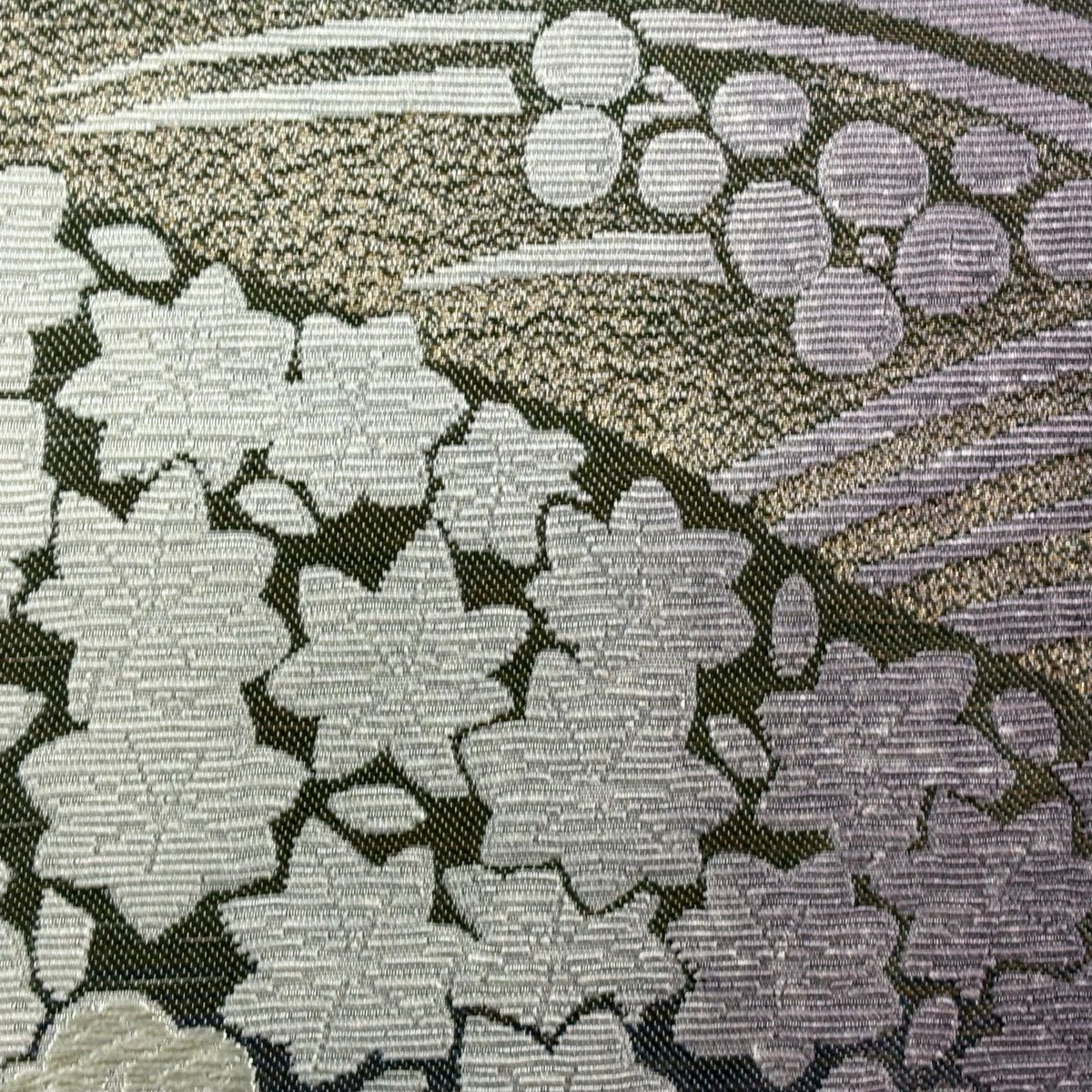 【美品】 袋帶 名品級 樱花 草花紋 金銀彩 青紫 六通 純蠶絲