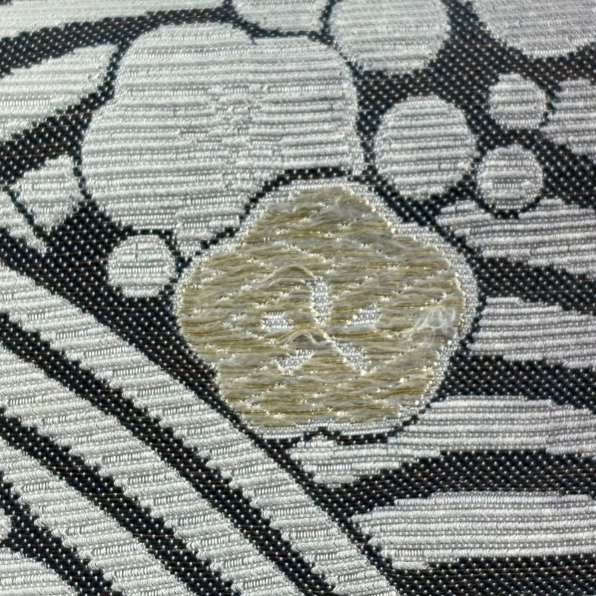【美品】 袋帶 名品級 樱花 草花紋 金銀彩 青紫 六通 純蠶絲