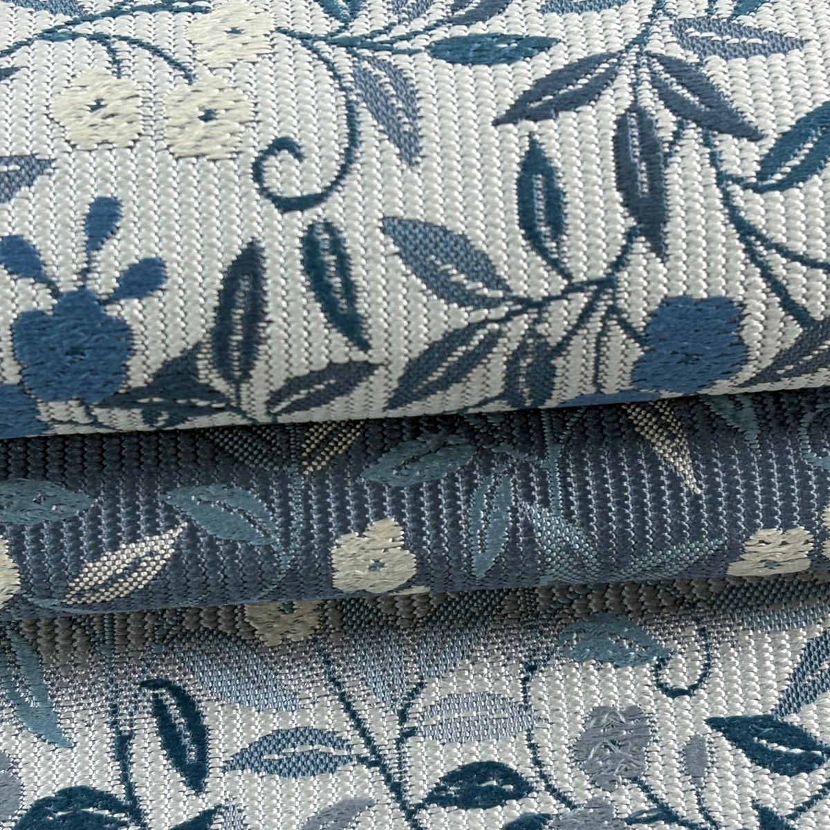 【美品】 袋帶 名品級 草花紋紋 縞紋 青灰 六通 純蠶絲