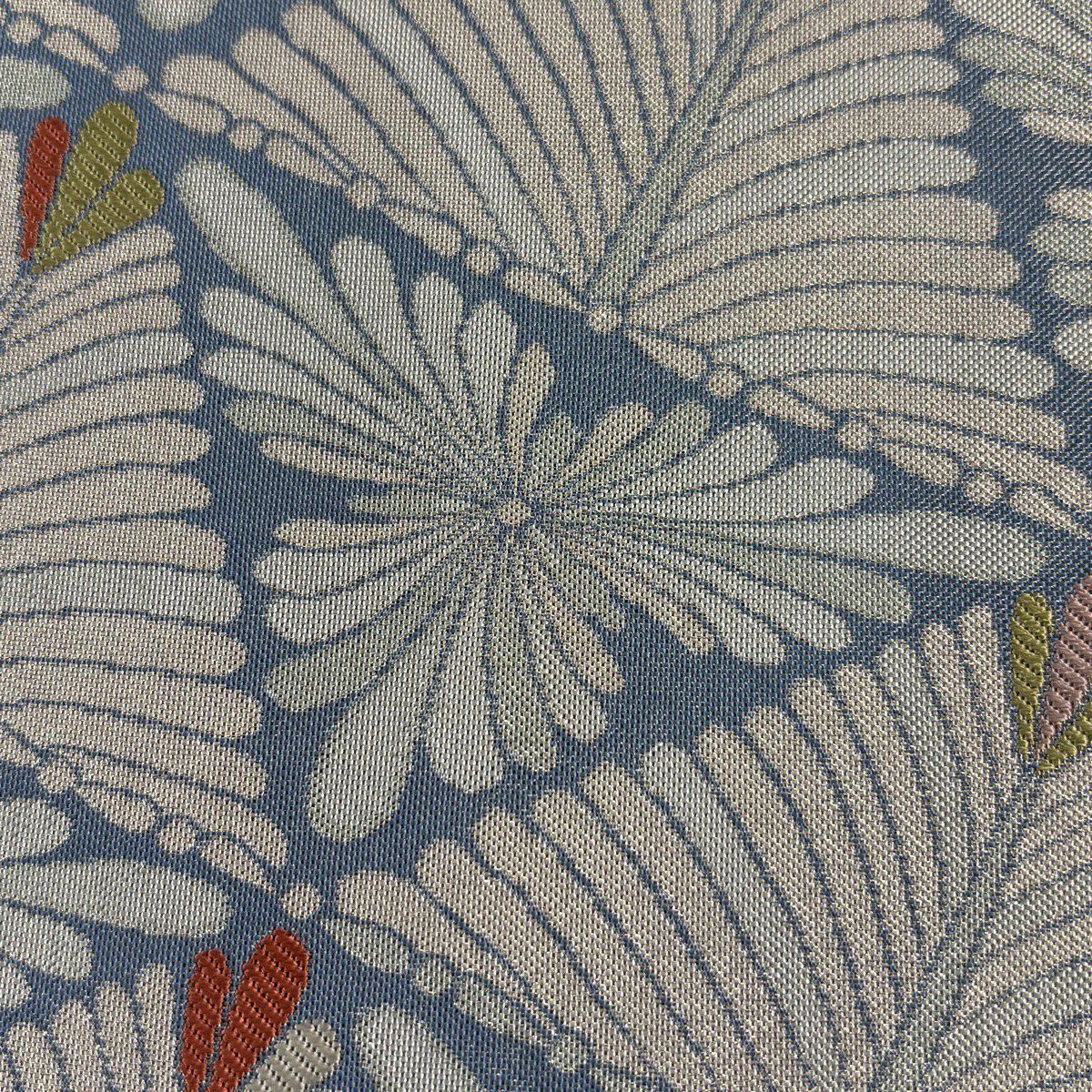 【美品】 袋帶 名品級 若松樹 花 金銀彩 青灰 全通 純蠶絲
