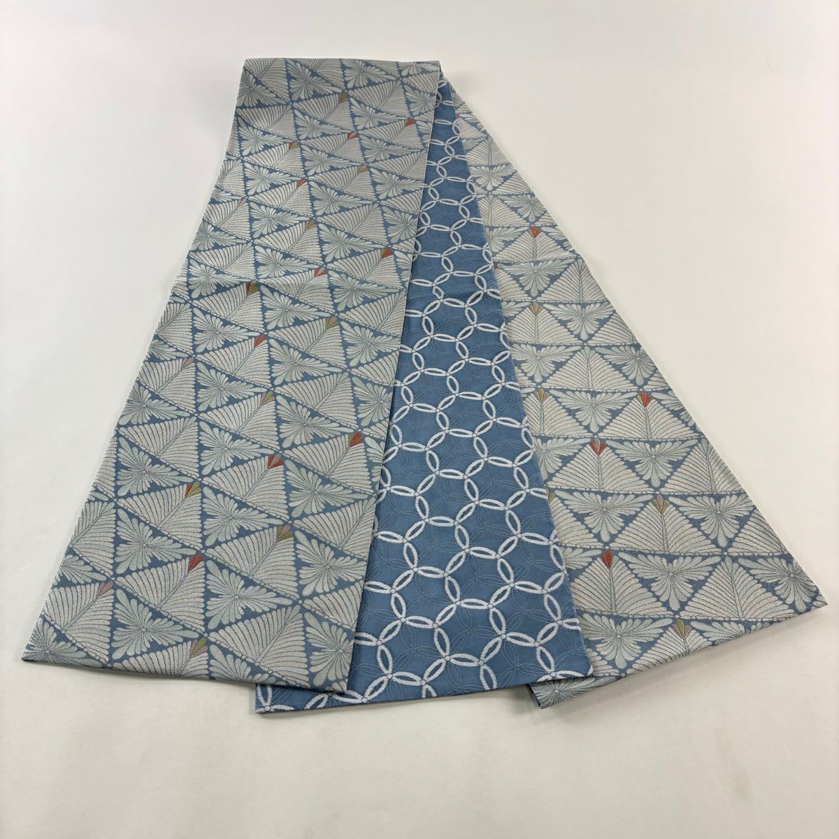 【美品】 袋帶 名品級 若松樹 花 金銀彩 青灰 全通 純蠶絲