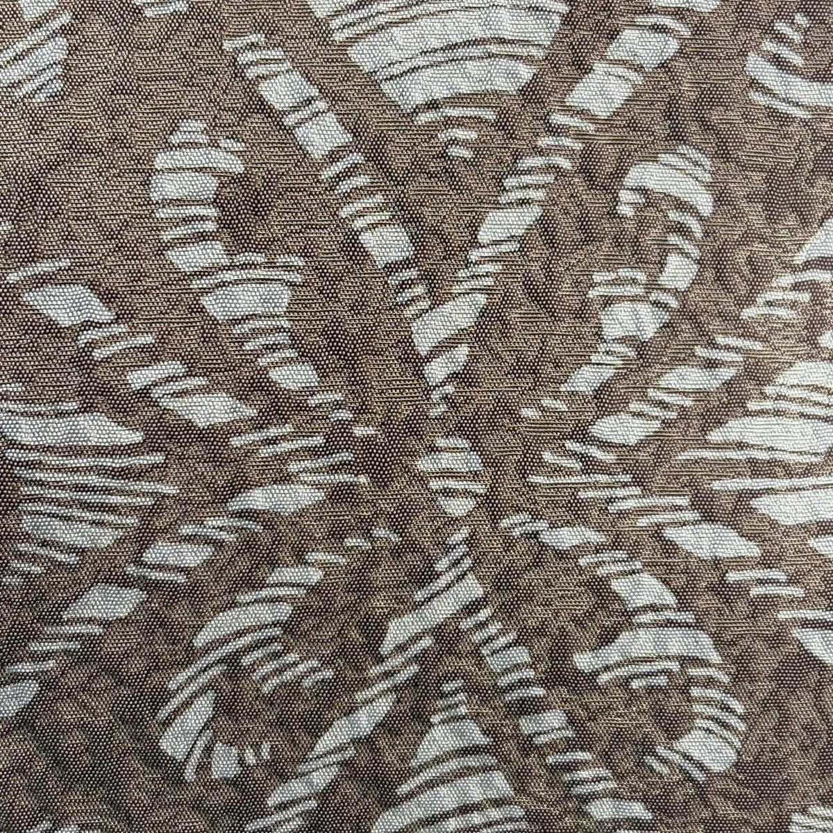 【美品】 袋帶 名品級 雙面 手先二通 花 幾何圖案 金絲 淺豆色 大鼓圖案 純蠶絲