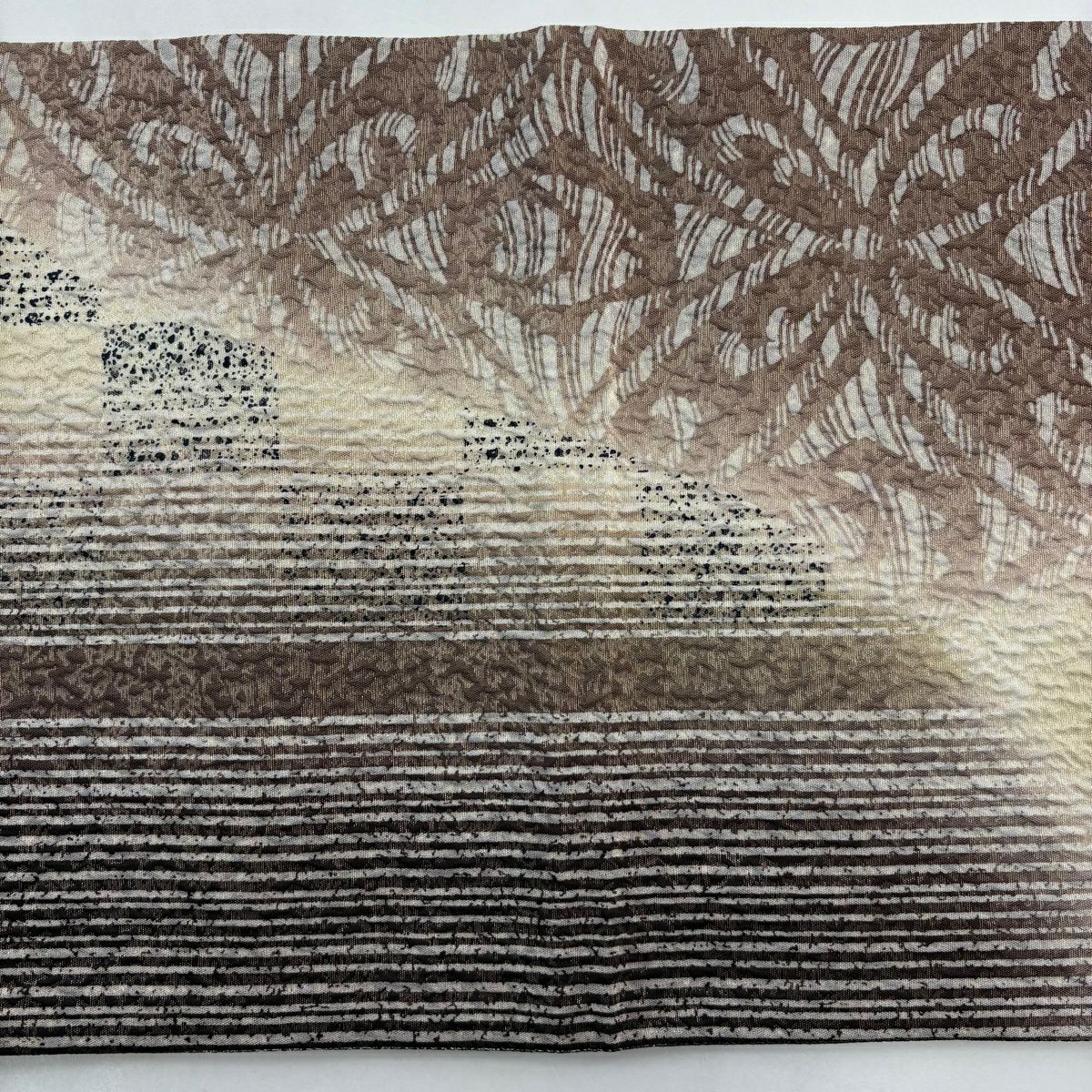 【美品】 袋帶 名品級 雙面 手先二通 花 幾何圖案 金絲 淺豆色 大鼓圖案 純蠶絲