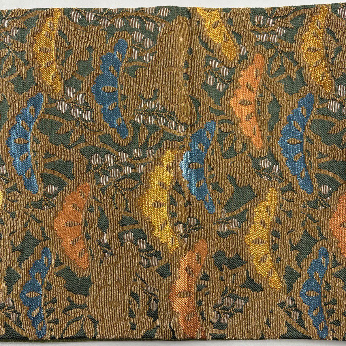 【美品】 袋帶 名品級 花井幸子 落款あり 笠松樹 金銀彩 金金箔 灰綠 六通 純蠶絲