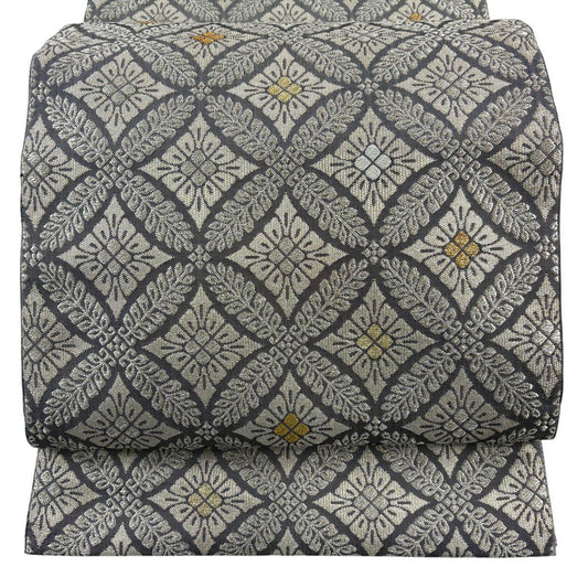 【美品】 袋帶 名品級 七寶 金銀彩 刺繡 灰色 全通 純蠶絲