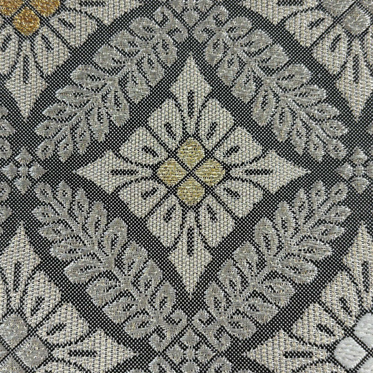 【美品】 袋帶 名品級 七寶 金銀彩 刺繡 灰色 全通 純蠶絲