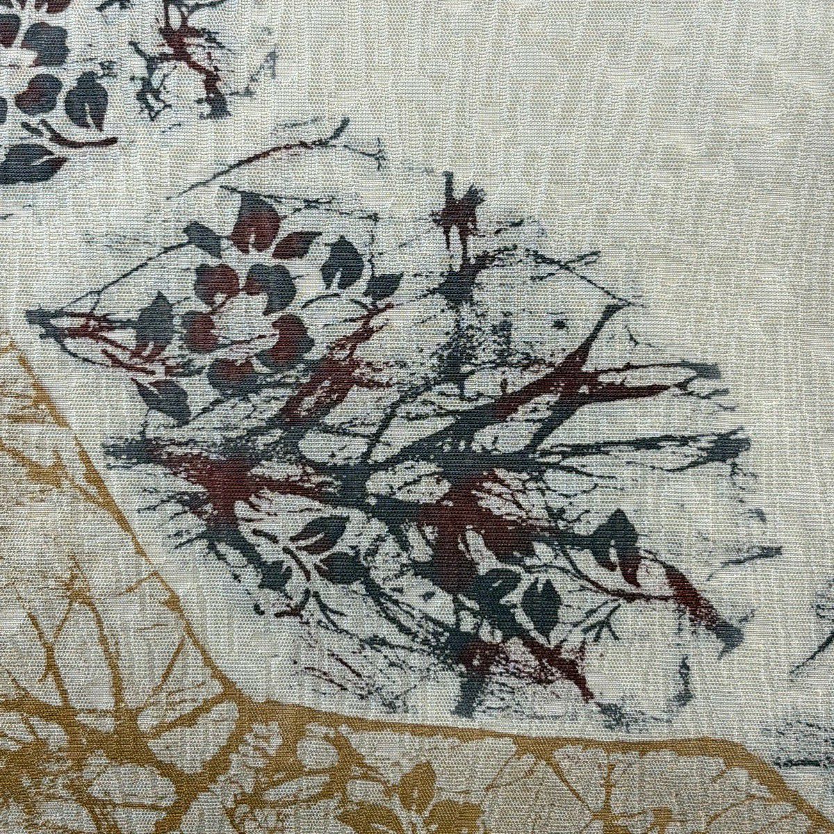 袋帶 名品級 草花紋 幾何圖案 金絲 山吹茶 紅帶圖案 純蠶絲