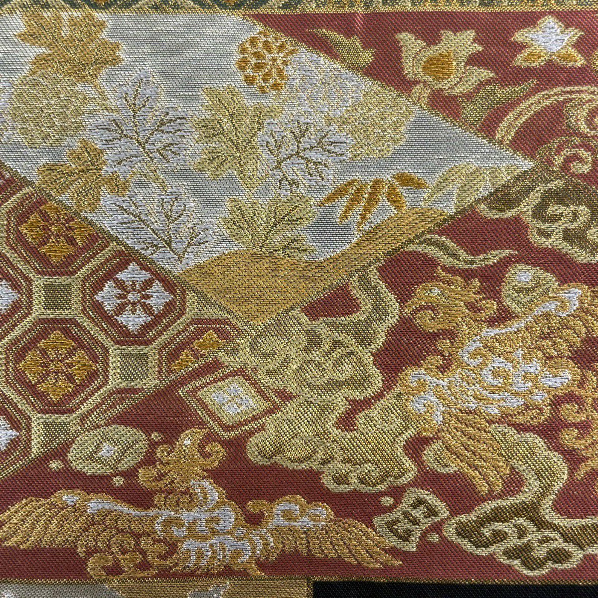 【美品】 袋帶 名品級 川島織物 落款あり 關西裁縫 有職文樣 鳳凰 金銀彩 金金箔 黑 六通 純蠶絲