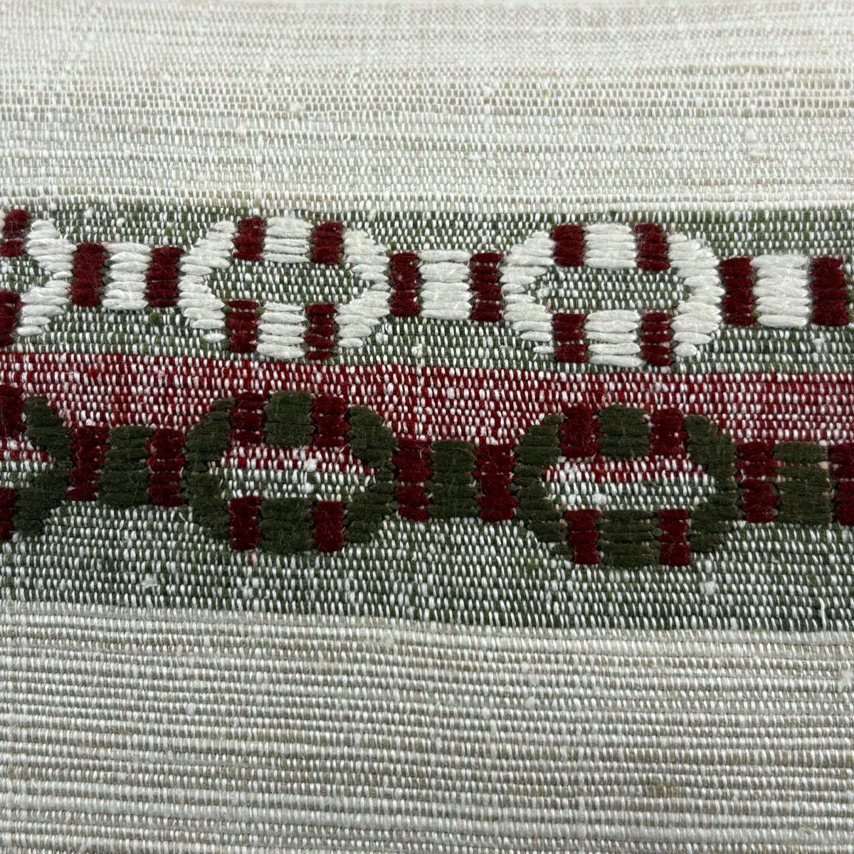 【美品】名古屋帶 名品級 落款あり 八寸名古屋帶 松樹葉仕立 幾何學圖案 灰茶 純蠶絲