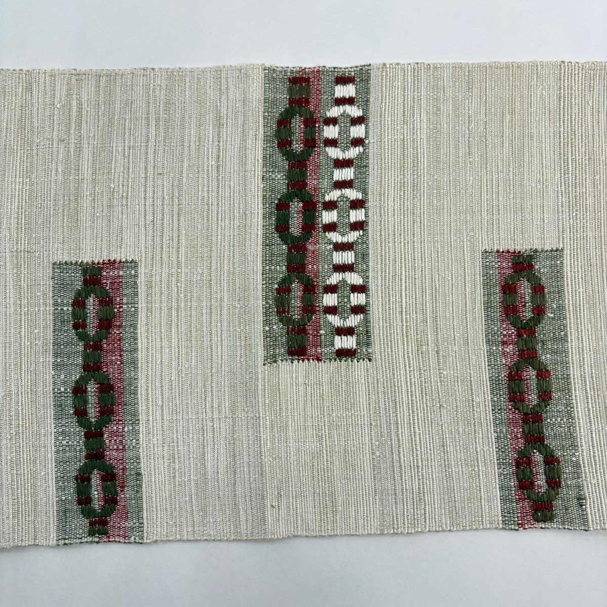 【美品】名古屋帶 名品級 落款あり 八寸名古屋帶 松樹葉仕立 幾何學圖案 灰茶 純蠶絲
