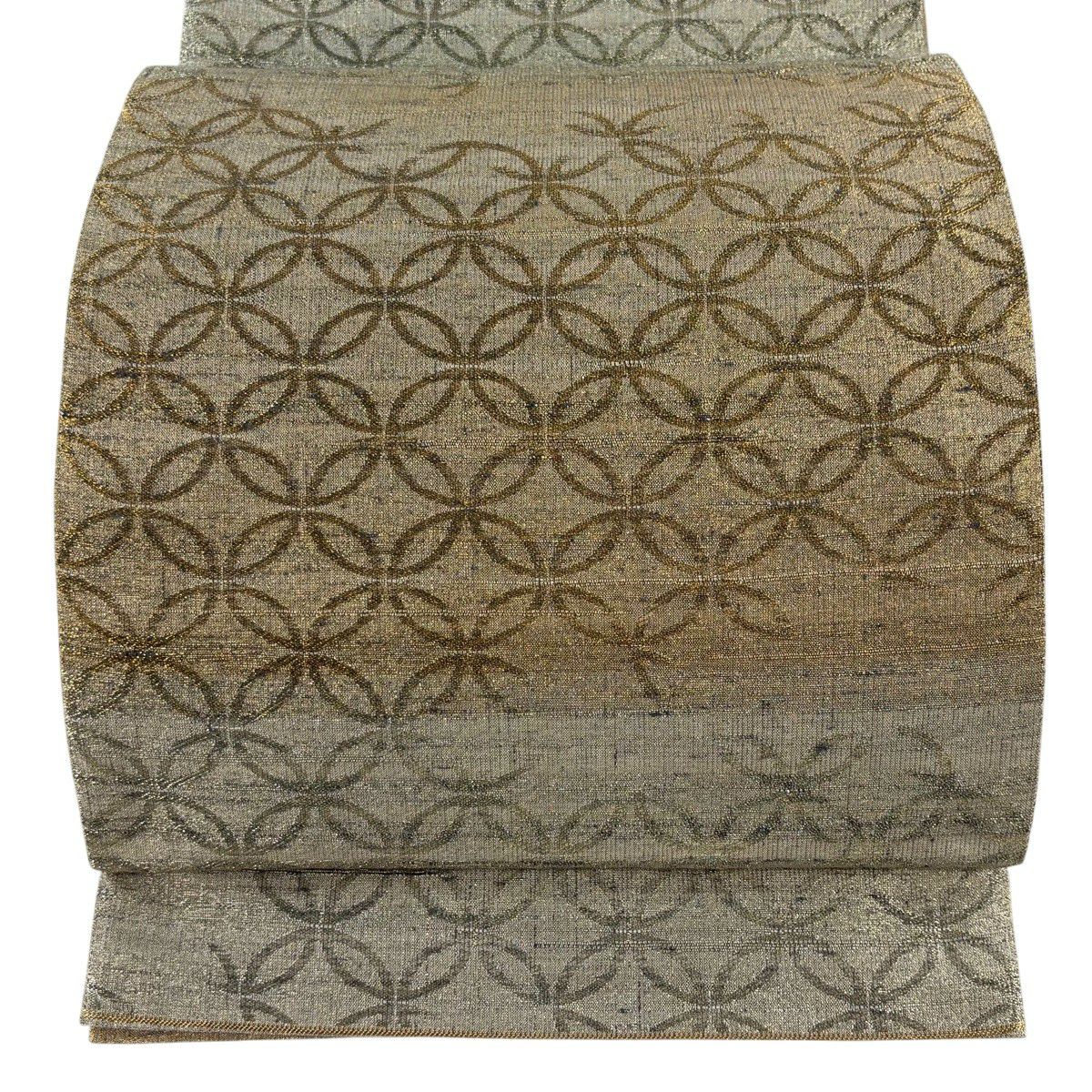 【美品】 袋帶 逸品級 桝屋高尾 有落款 關西仕立 雙寶 段紋 金絲 金金箔 金色 六通 純蠶絲