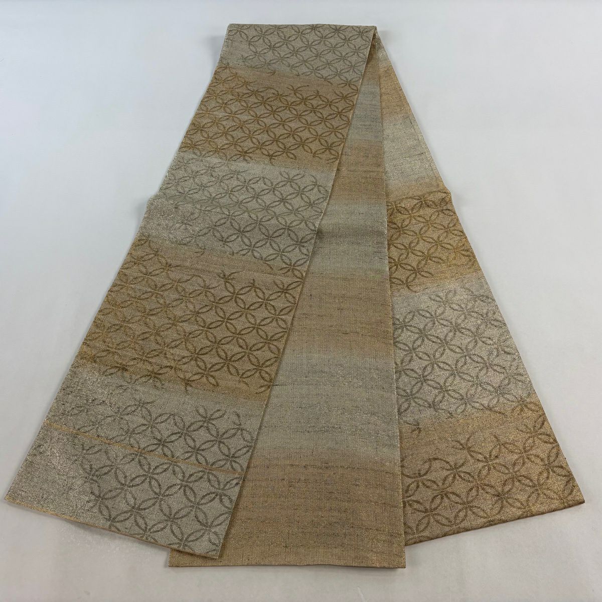【美品】 袋帶 逸品級 桝屋高尾 有落款 關西仕立 雙寶 段紋 金絲 金金箔 金色 六通 純蠶絲
