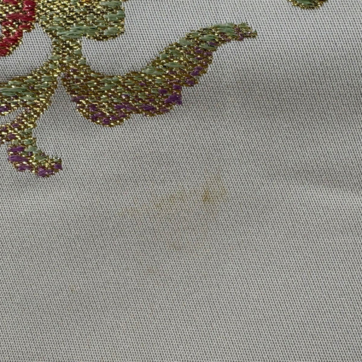 袋帶 秀品級 關西仕立 草花紋紋 金絲 金金箔 淺茶 細鼓圖案 純蠶絲