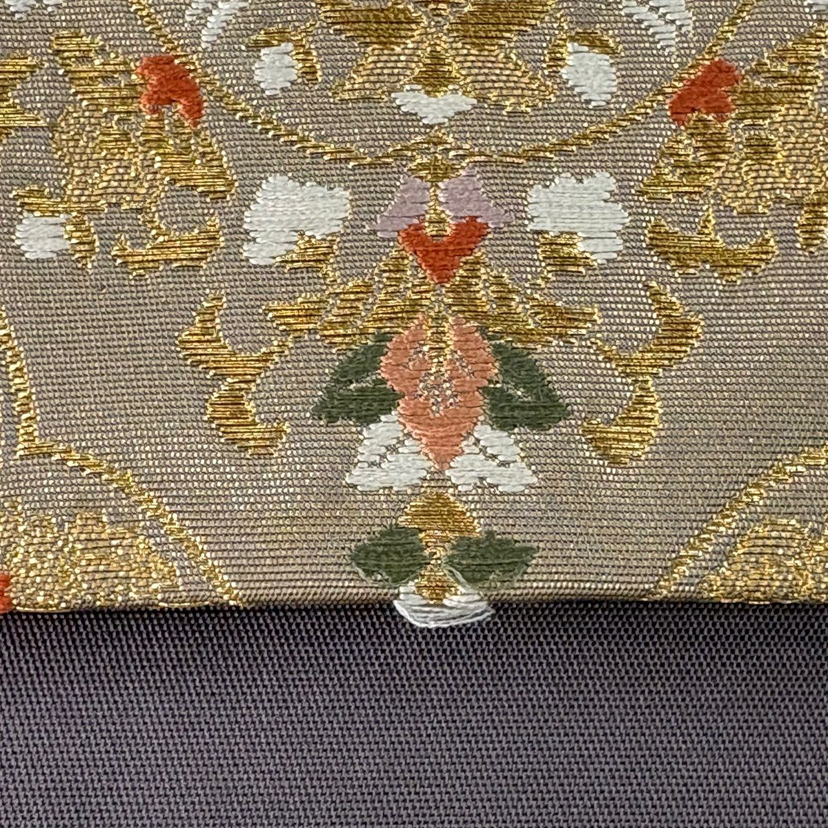 袋帶 秀品級 向鳥 草花紋紋 金絲 金金箔 金色 六通 純蠶絲